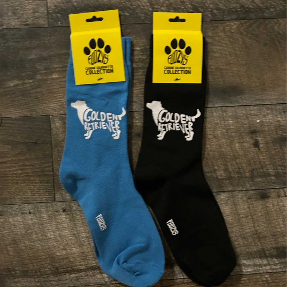 2 pairs of Foozys canine collection One size adult socks golden retrieve